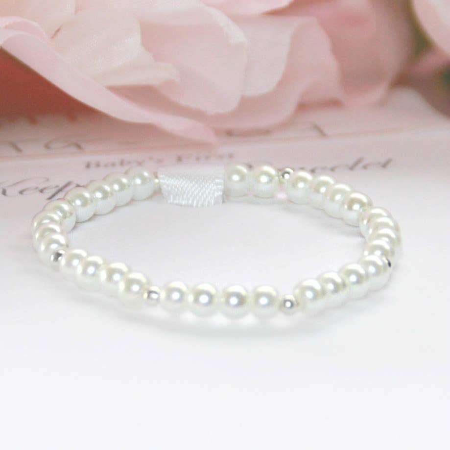 Infant to Bride Keepsake Bracelet - Pearl w/Spaced Sterling Silver Beads