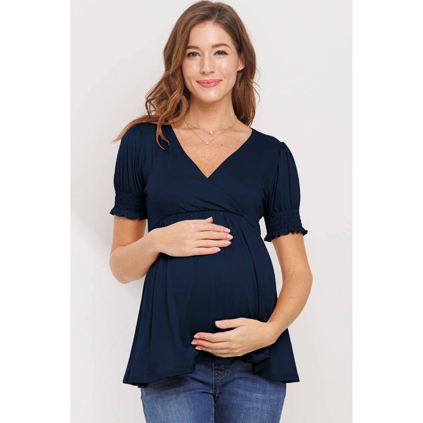 Surplice Smocked Sleeve Maternity Nursing Top