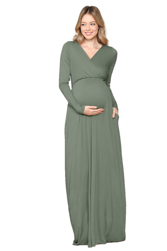 Long Sleeve Maternity/Nursing Maxi Dress