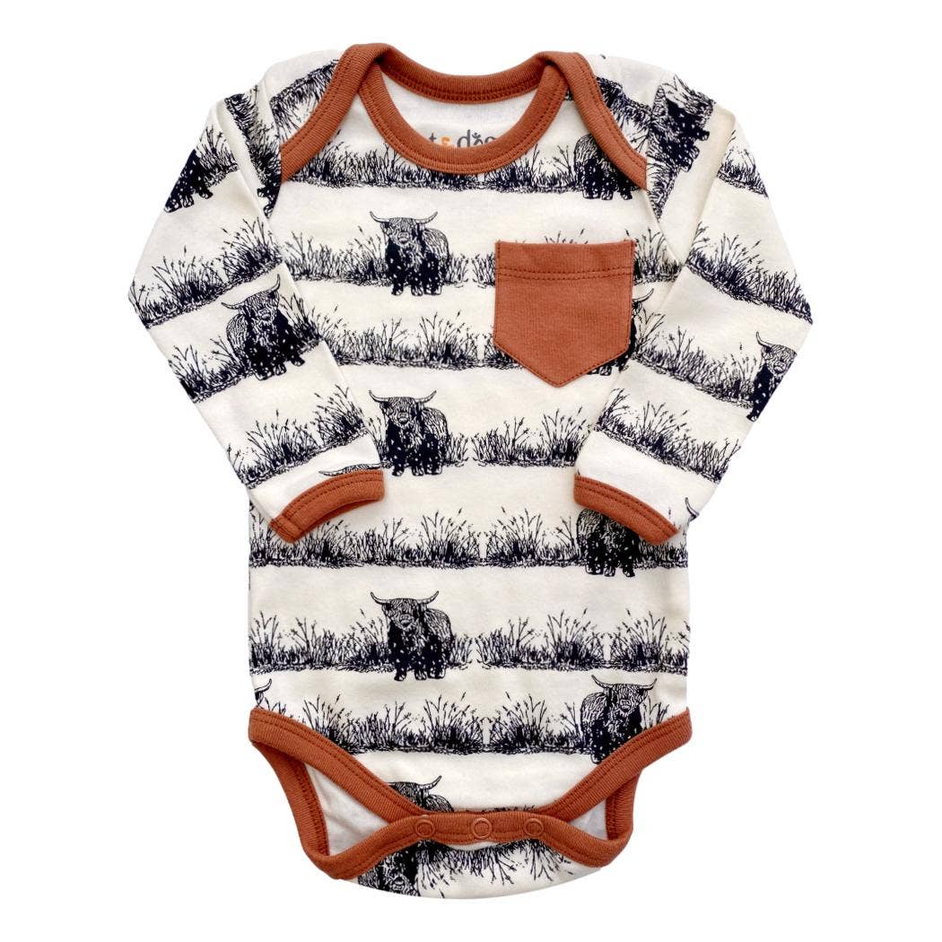 Western Highland Cow Organic Long Sleeve Baby Bodysuit