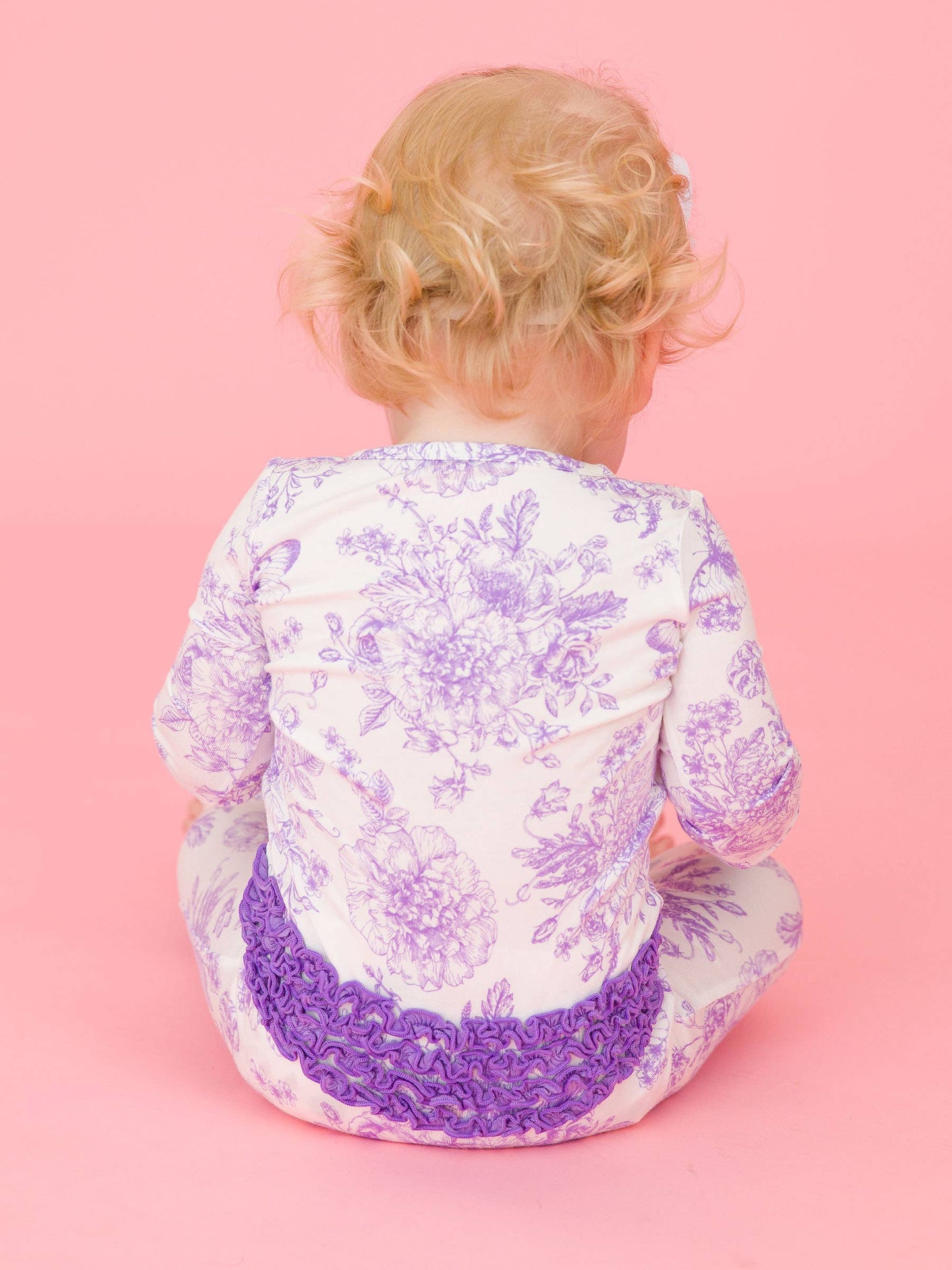 Purple Butterfly Garden Toile Convertible Ruffle Pajama