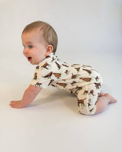 Chocolate Lab Dogs - SS Polo Romper 