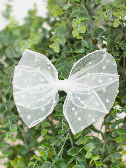 Girls White Dotted Tulle Bow
