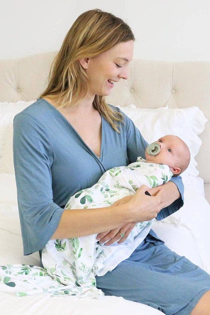 Solid Dusty Blue Bamboo Knit Maternity Robe
