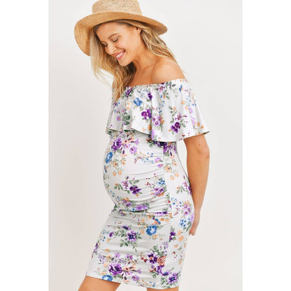 Floral Off Shoulder Ruffle Maternity Dress