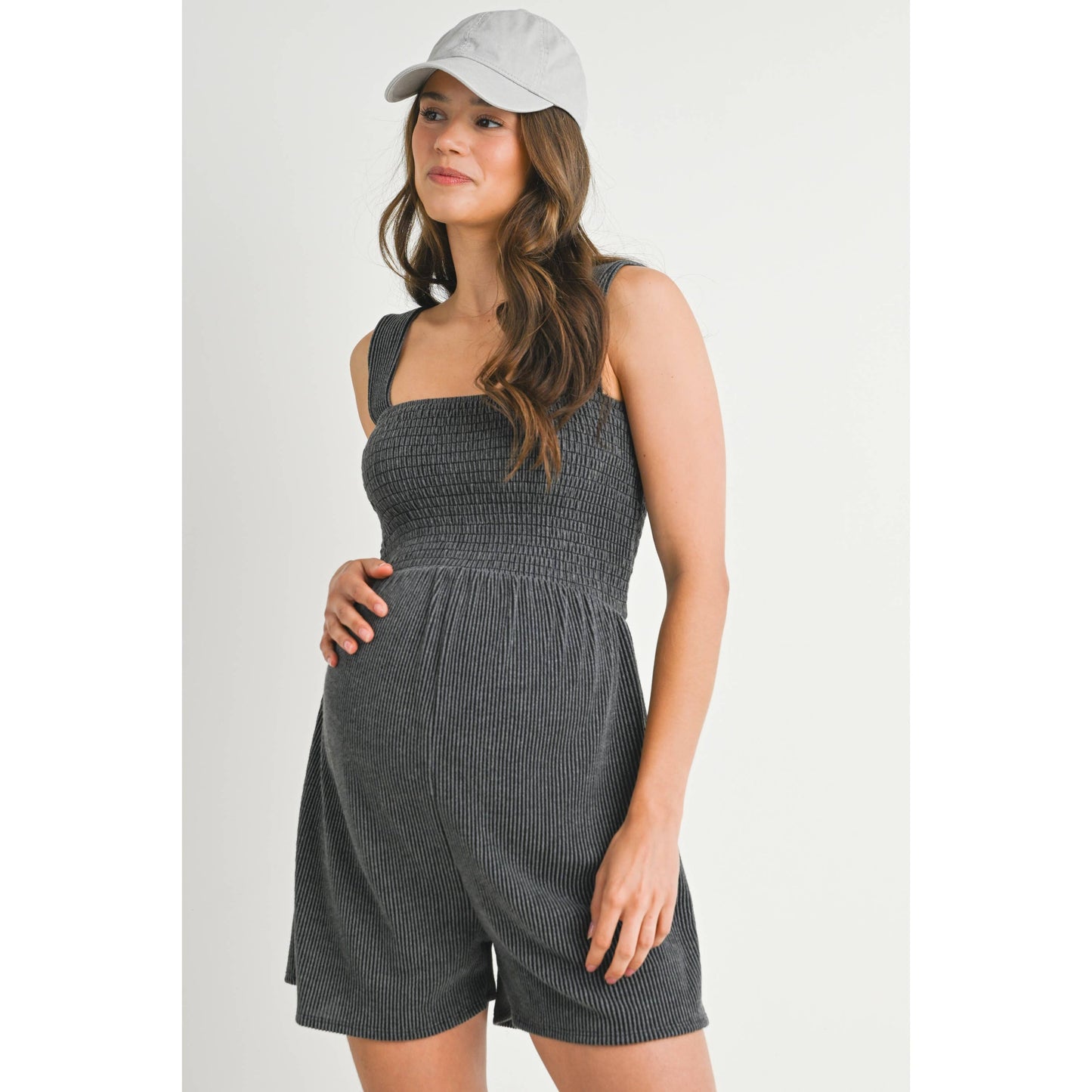 Ribbed Smocked Maternity Knit Romper
