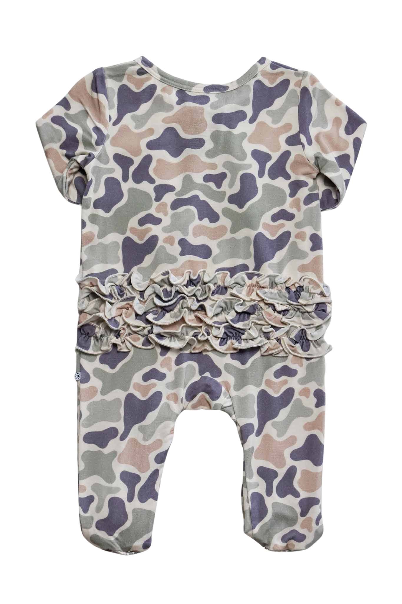 Ruffle Bamboo Zipper Footie | Camo Cutie