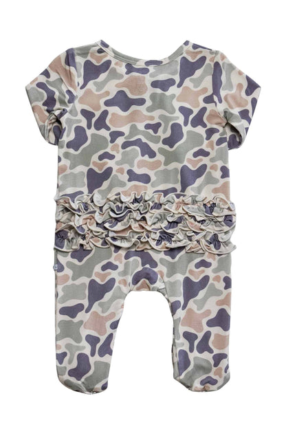 Ruffle Bamboo Zipper Footie | Camo Cutie