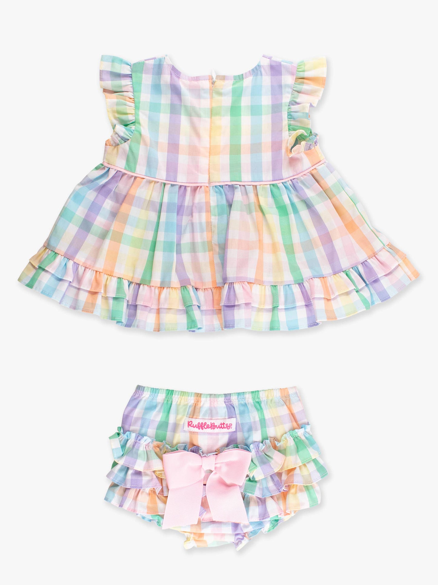 Baby Girls Poppy Rainbow Plaid Woven Ruffle Sleeve Swing Top & Bloomer Set