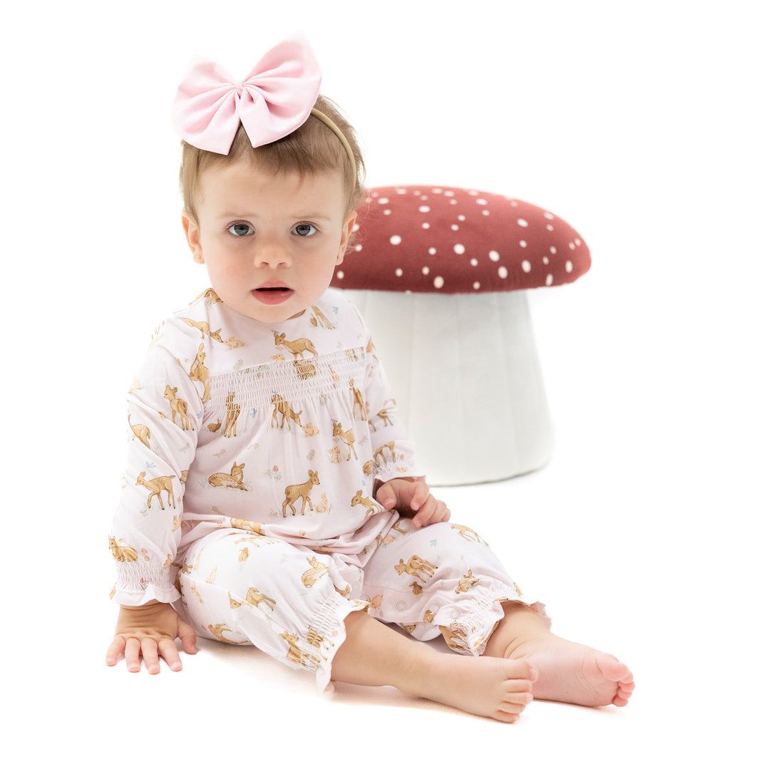 Smocked Long Sleeve Romper - Little Fawn