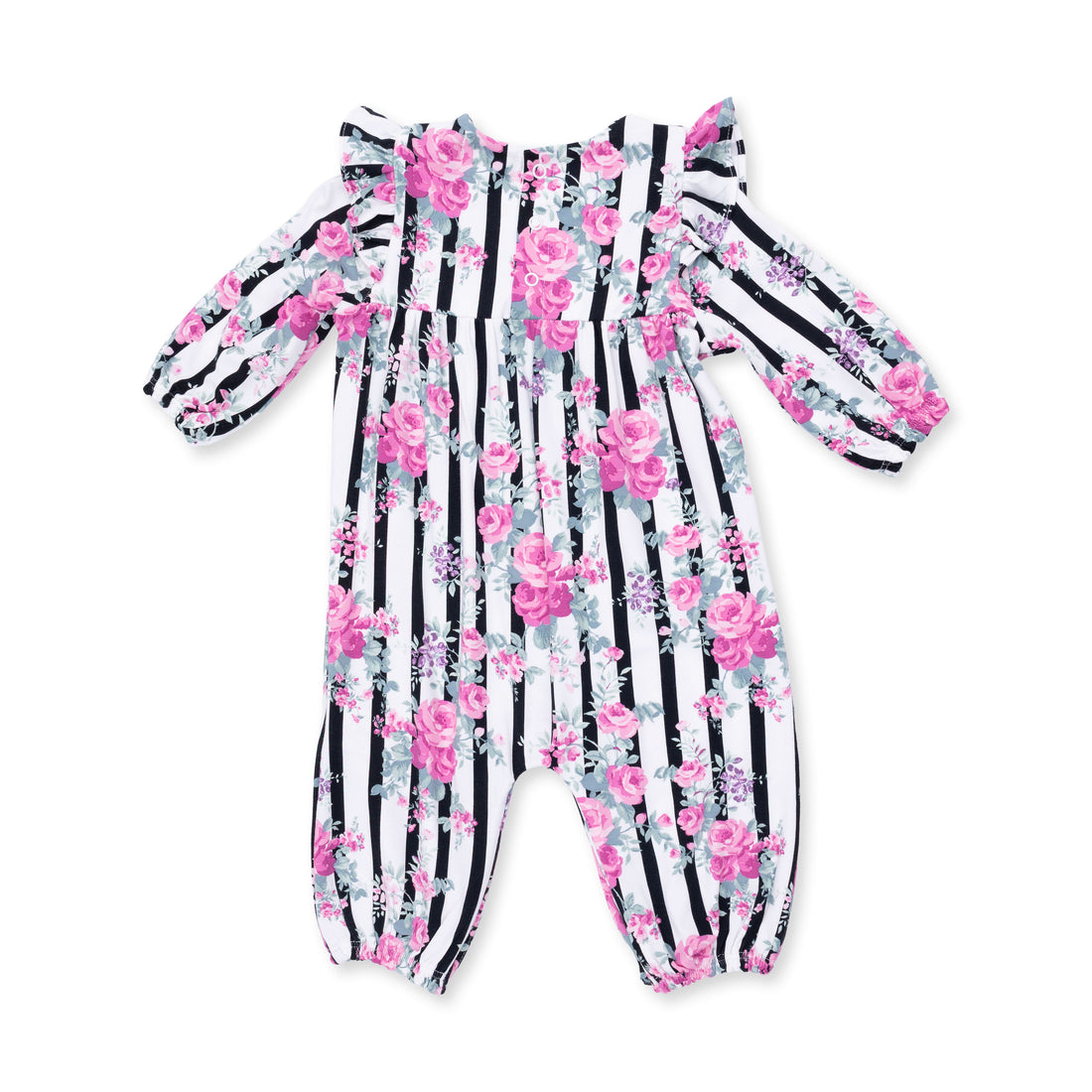Cabbage Rose Stripe - Ruffle Sleeve Romper