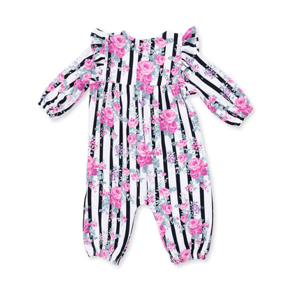 Cabbage Rose Stripe - Ruffle Sleeve Romper