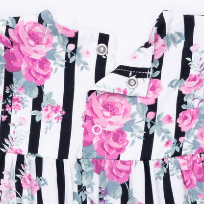 Cabbage Rose Stripe - Ruffle Sleeve Romper