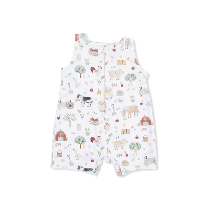 Shortie Zipper Romper - Cute Farm Animals