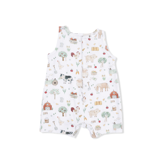 Shortie Zipper Romper - Cute Farm Animals