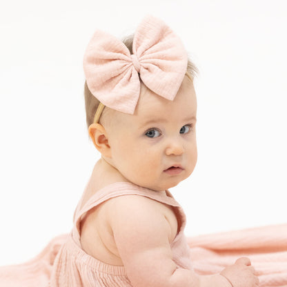Bow on Headband - Solid Muslin Lotus