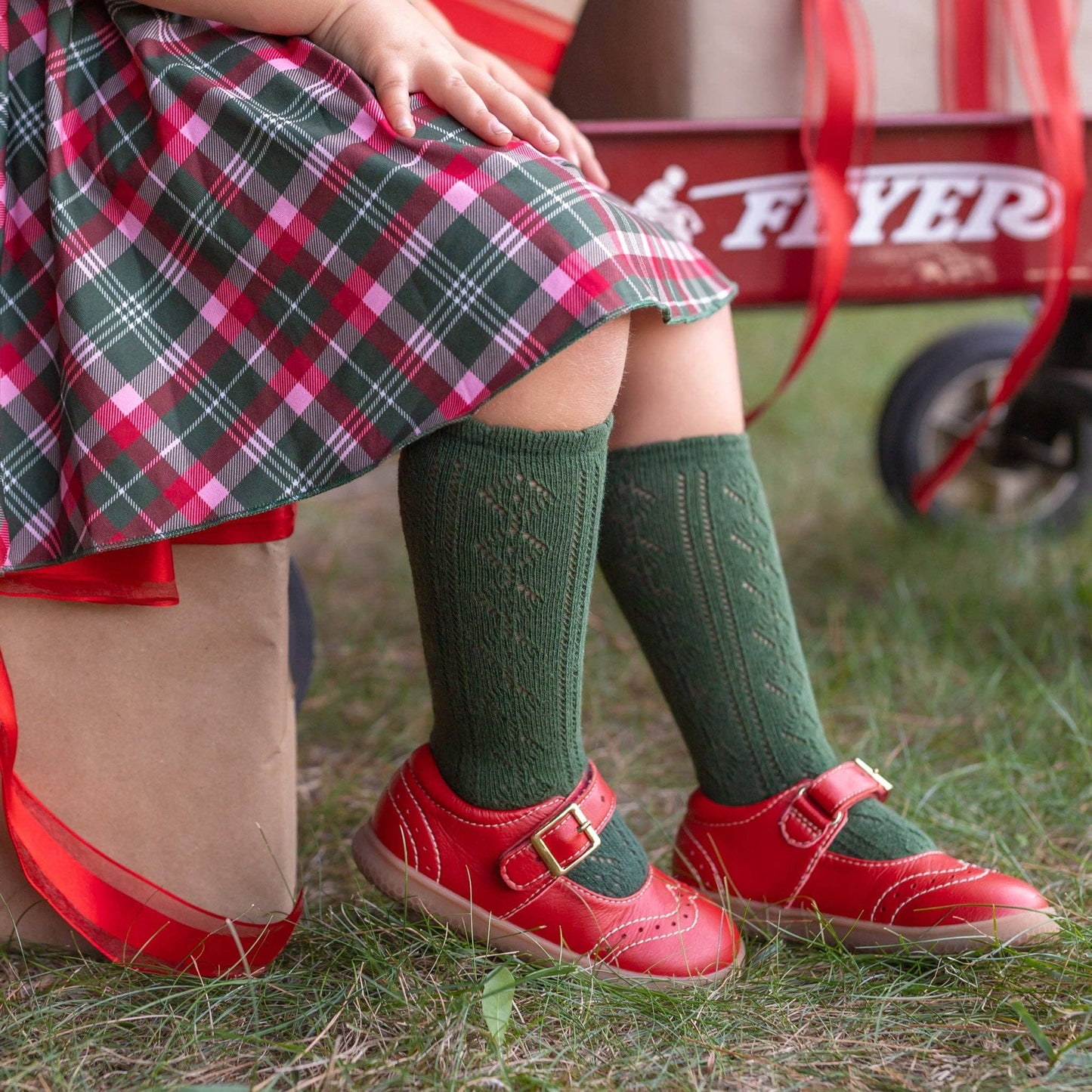 Scalloped Fancy Knee High Socks - Forest