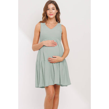 Ruffle Hem Sleeveless Maternity V-Neck Mini Dress