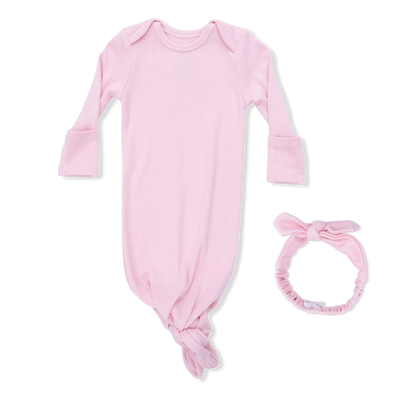 Knotted Gown and Headband - Solid Romance Rose Rib