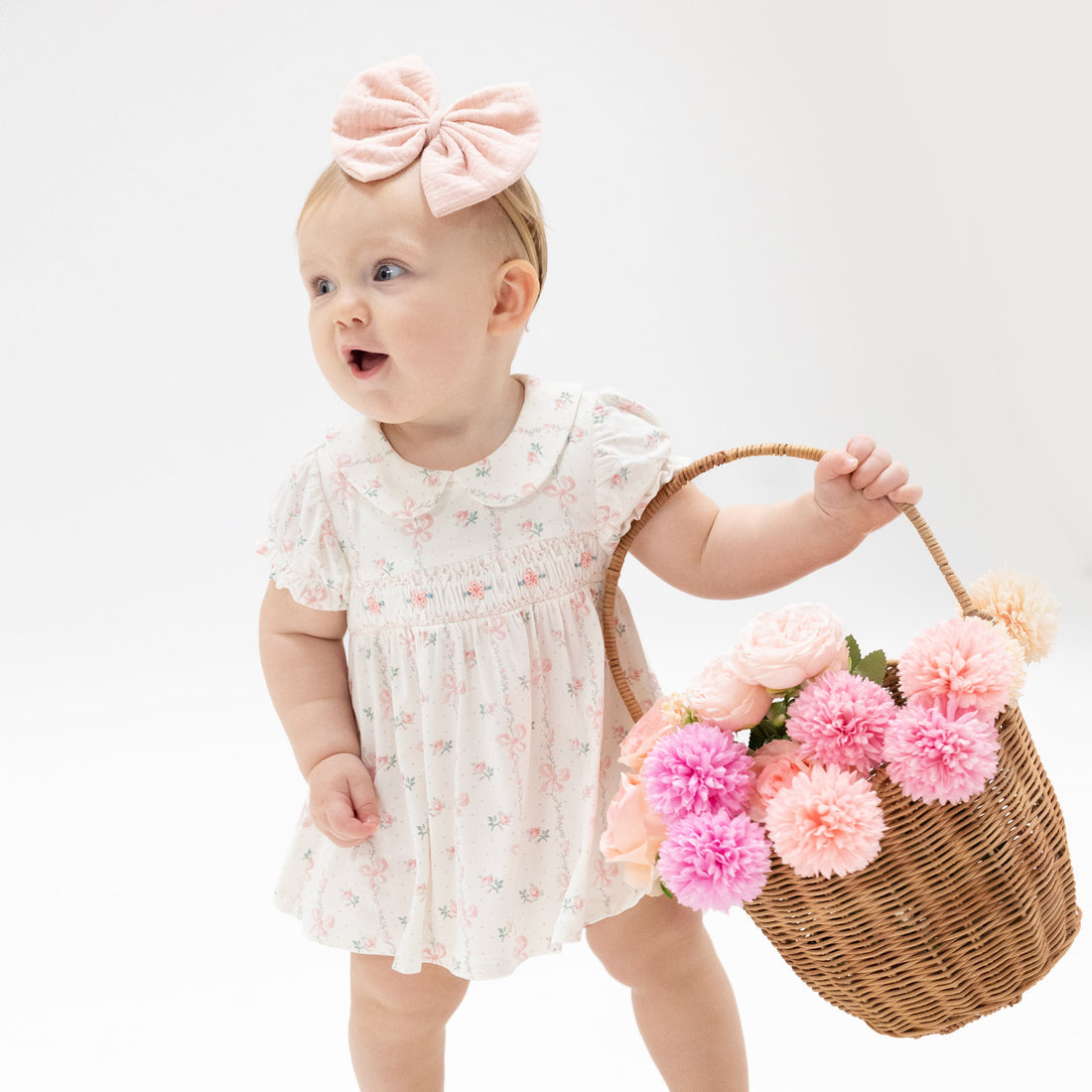 Smocked Dress Set - Dainty Buds and Bows