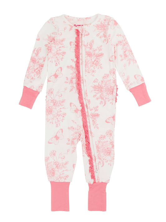 Pink Butterfly Garden Toile Convertible Ruffle Pajama