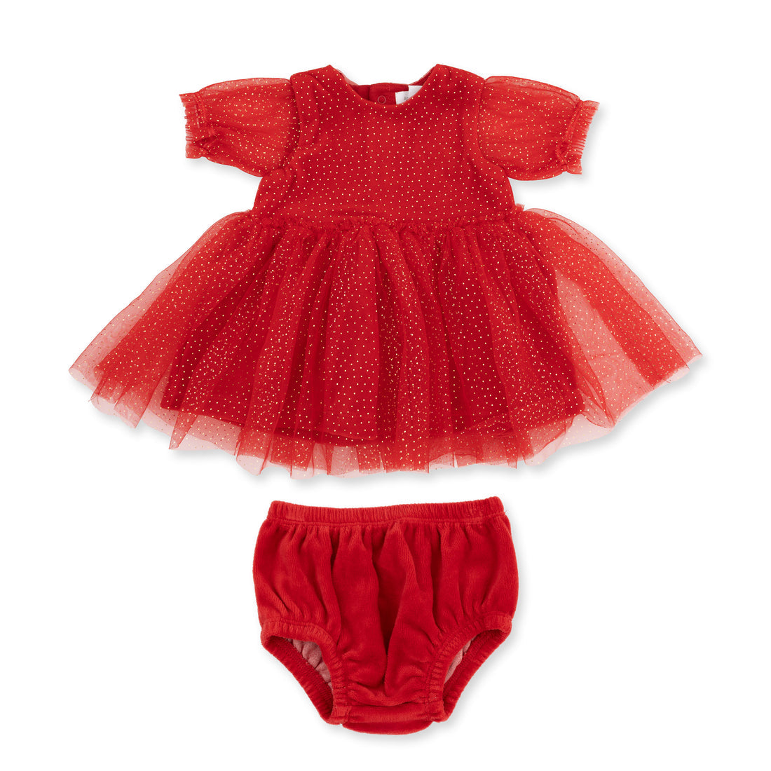 Velour Holiday Red - Puff Sleeve Dress
