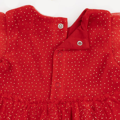 Velour Holiday Red - Puff Sleeve Dress