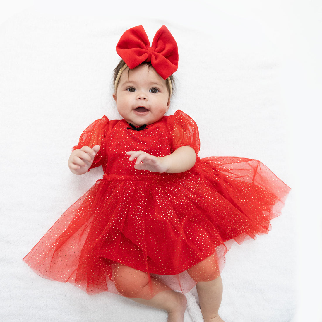 Velour Holiday Red - Puff Sleeve Dress