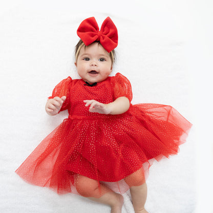 Velour Holiday Red - Puff Sleeve Dress