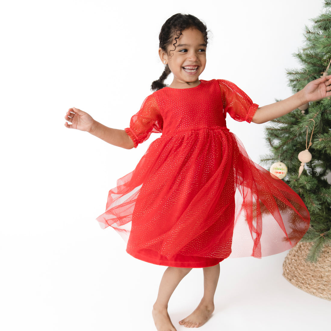 Velour Holiday Red - Puff Sleeve Dress