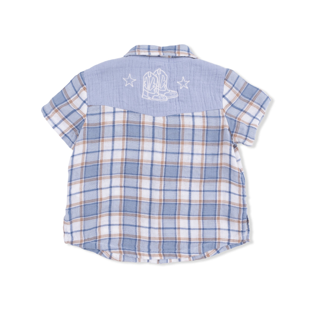 Western Boot Plaid - Short Sleeve Western Pearl Snap Shirt with Casual Short