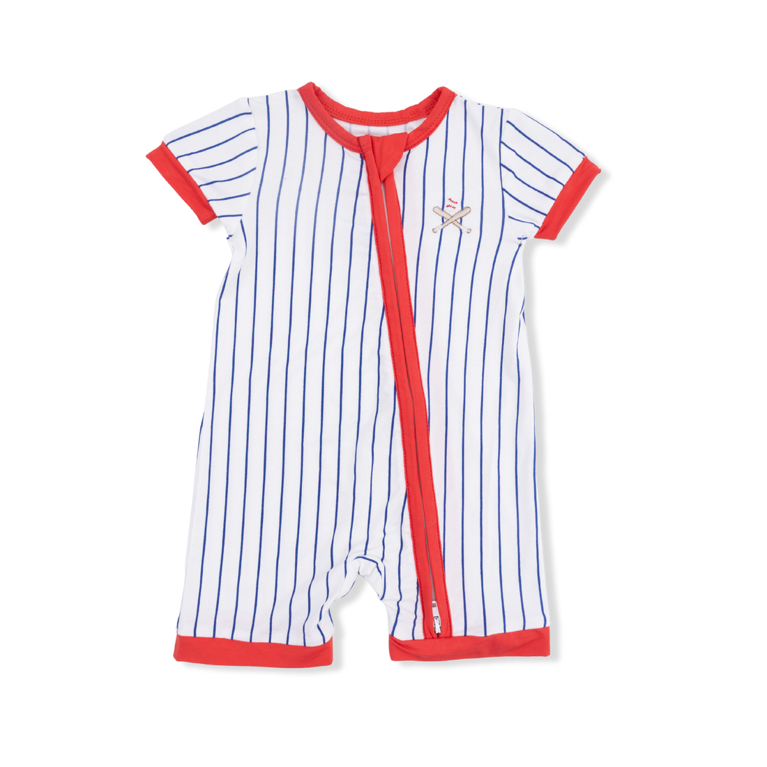 Shortie 2 Way Zipper Romper - Baseball Stripe