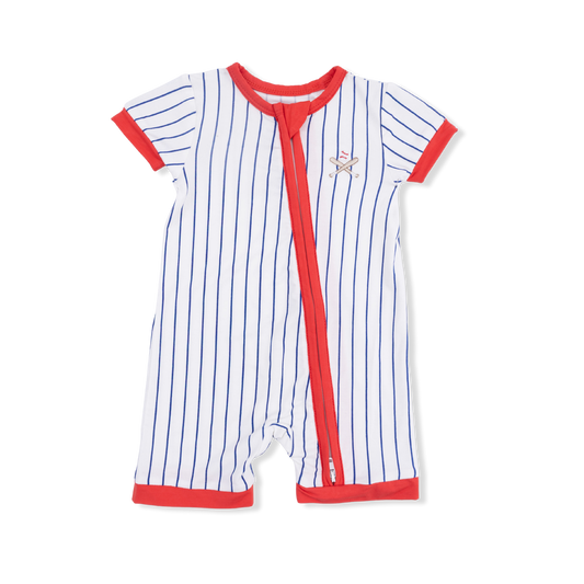Shortie 2 Way Zipper Romper - Baseball Stripe