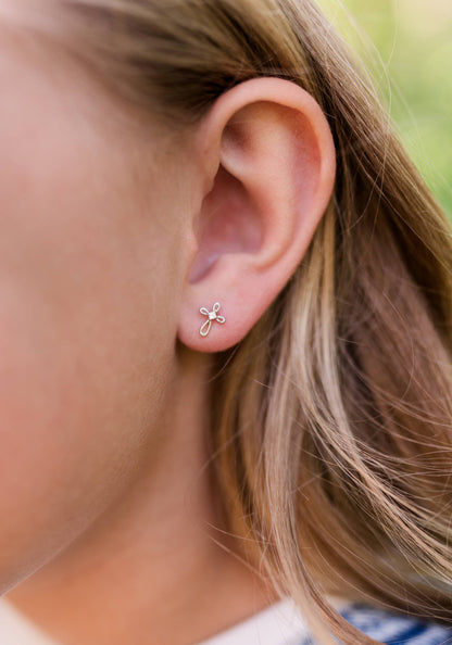 Sterling Silver Screw-Back Infinity Cross Earrings