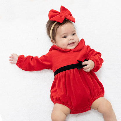 Velour Holiday Red - Bubble with Peter Pan Collar