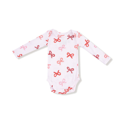Long Sleeve Bodysuit - Candy Cane Bows