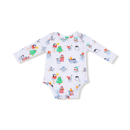 Long Sleeve Bodysuit - Holiday Penguins