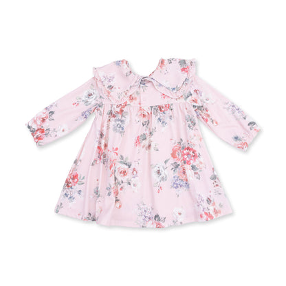 Painterly Rose Bouquets - Dress with Oversize Collar and Bloomer