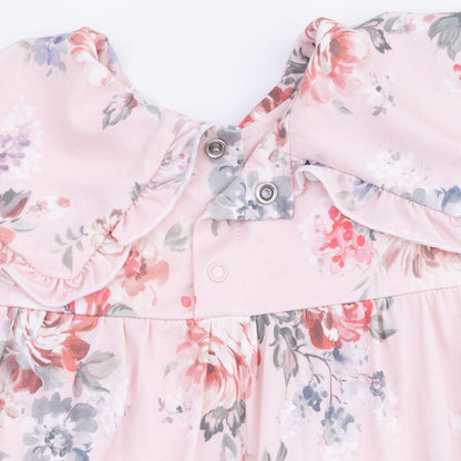 Painterly Rose Bouquets - Dress with Oversize Collar and Bloomer
