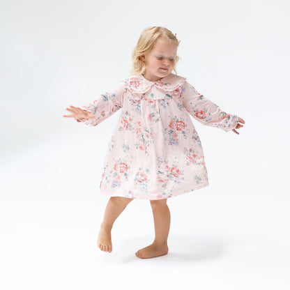 Painterly Rose Bouquets - Dress with Oversize Collar and Bloomer