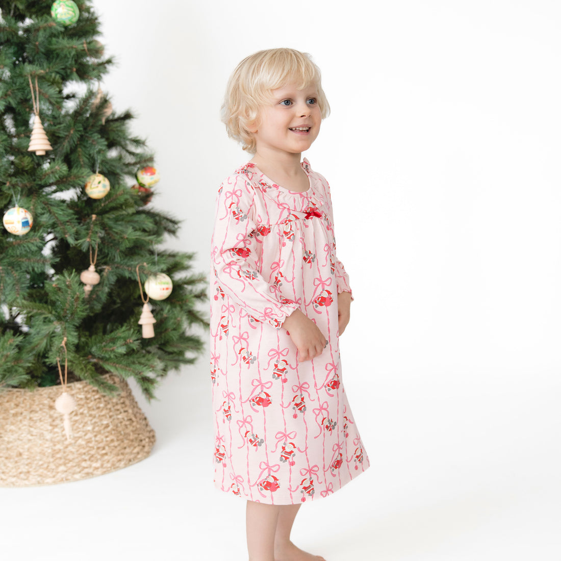Bows & Santa - Long Sleeve Gown