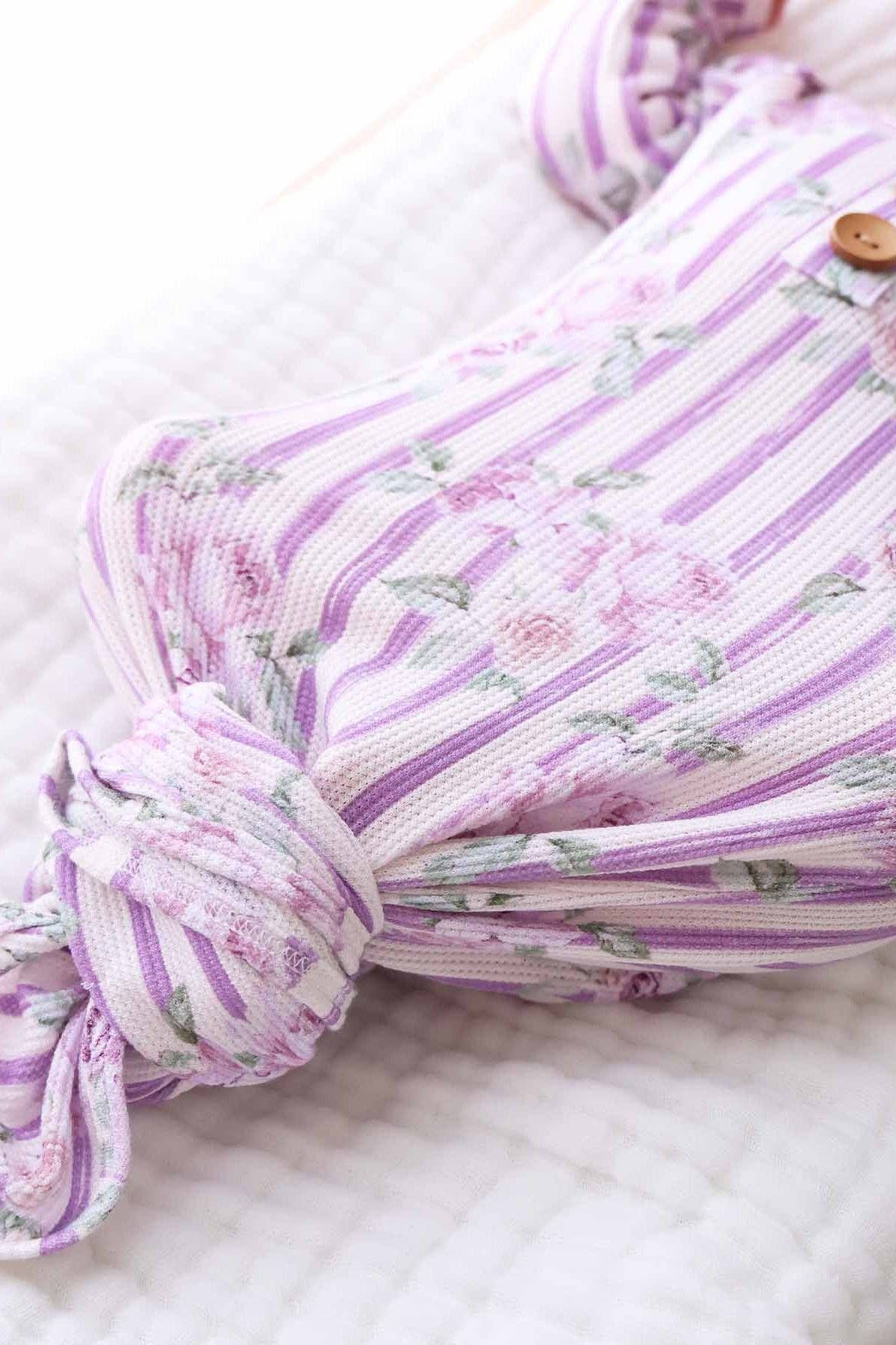 Lila's Lilacs Bamboo Waffle Newborn Baby Knot Gown & Hat Set