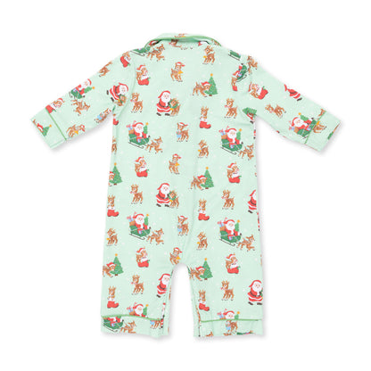 Vintage Reindeer & Santa Uni -Coat Style Romper