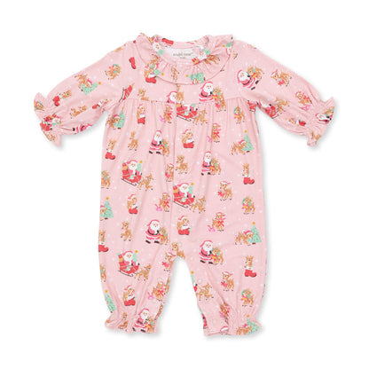 Vintage Reindeer & Santa Pink - Long Sleeve Romper