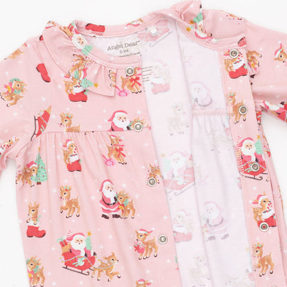 Vintage Reindeer & Santa Pink - Long Sleeve Romper