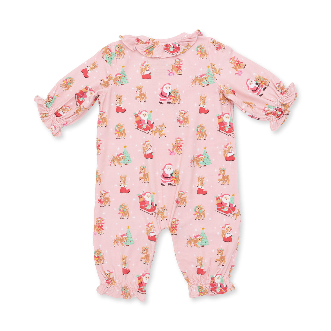 Vintage Reindeer & Santa Pink - Long Sleeve Romper
