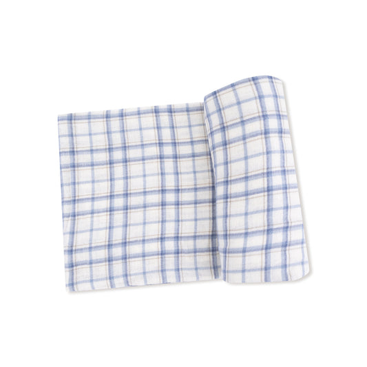 Muslin Swaddle Blanket - Blue Plaid