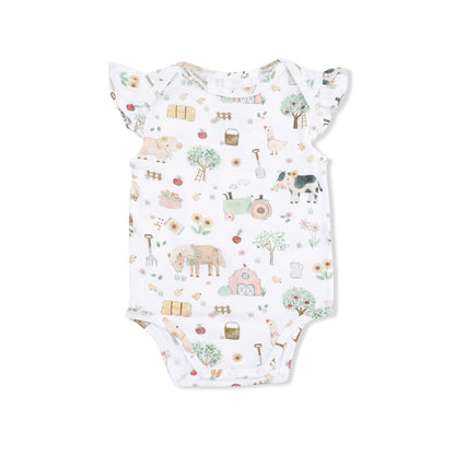 Cute Farm Animals Pink - Ruffle Sleeve Bodysuit