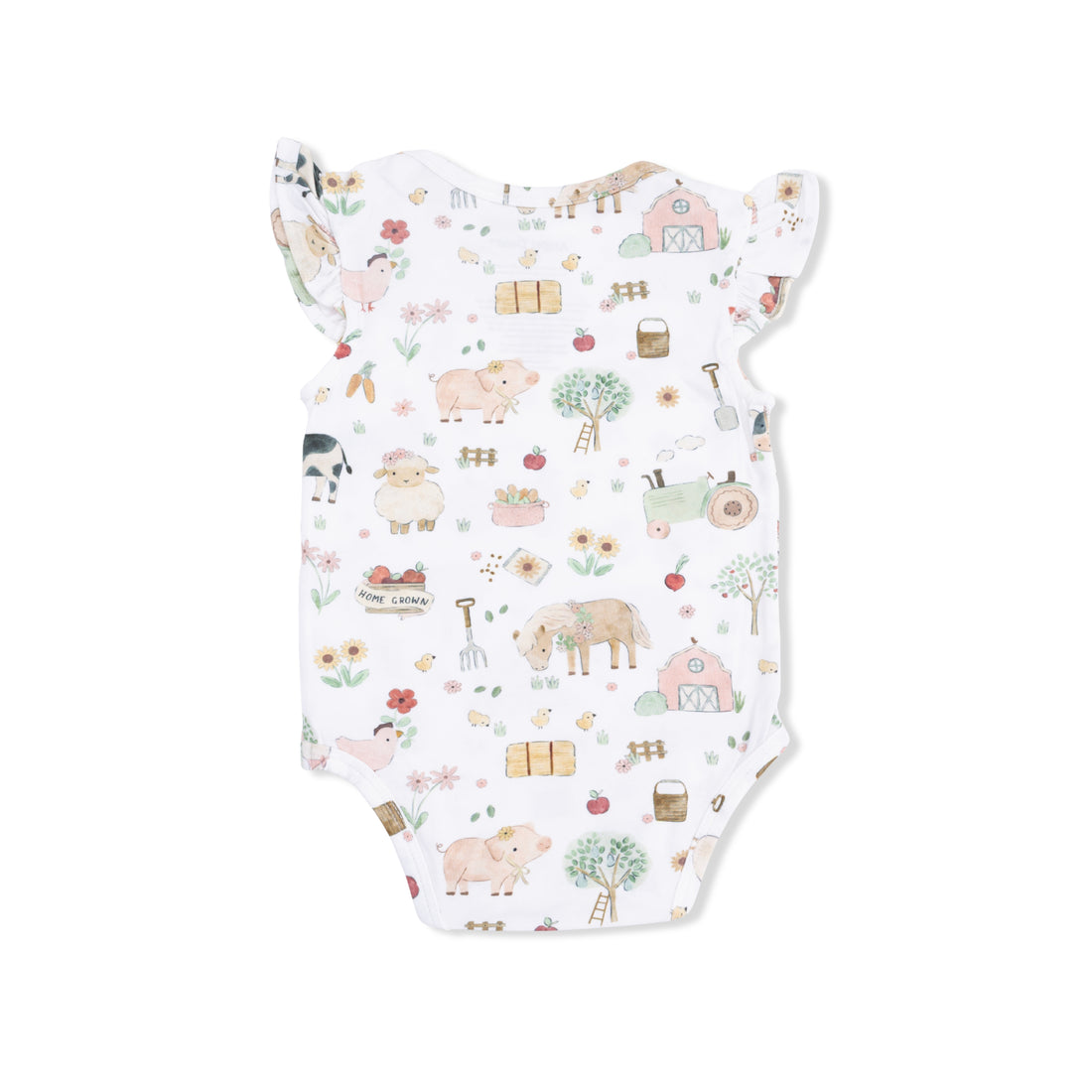 Cute Farm Animals Pink - Ruffle Sleeve Bodysuit