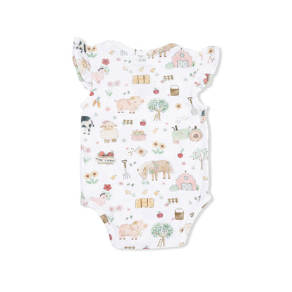 Cute Farm Animals Pink - Ruffle Sleeve Bodysuit